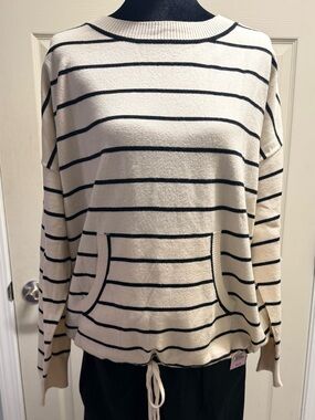Max Studio Cream and Black Striped Lightweight Sweater